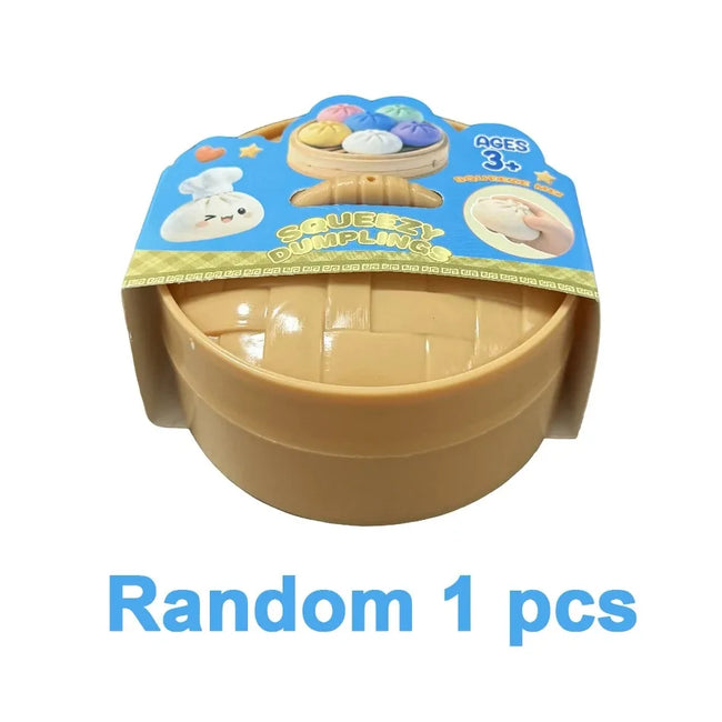 HOT Realistic Giant Dumpling Squeeze Toy with Bamboo Steamer Soft TPR Dough Ball Decompression Fidget Toy Creative Funny Gift