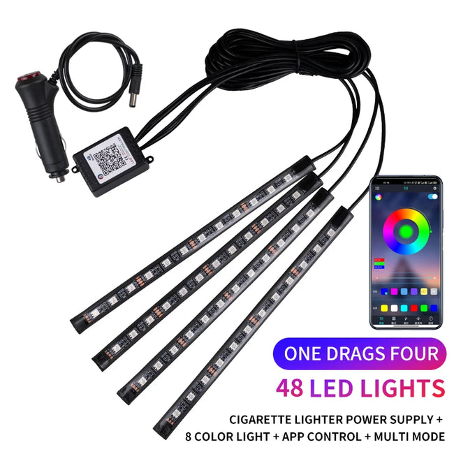 RGB LED ambientna osvetlitev notranjosti avta z aplikacijo – fotografija izdelka