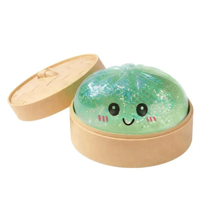 HOT Realistic Giant Dumpling Squeeze Toy with Bamboo Steamer Soft TPR Dough Ball Decompression Fidget Toy Creative Funny Gift