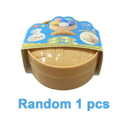 HOT Realistic Giant Dumpling Squeeze Toy with Bamboo Steamer Soft TPR Dough Ball Decompression Fidget Toy Creative Funny Gift