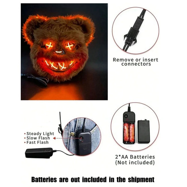 LED svetleča maska zajec/medved za Halloween – osvetljen videz