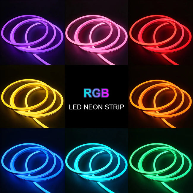 RGB LED neon trak 5–30 m z aplikacijo in daljincem – IP65, glasbena sinhronizacija, časovnik