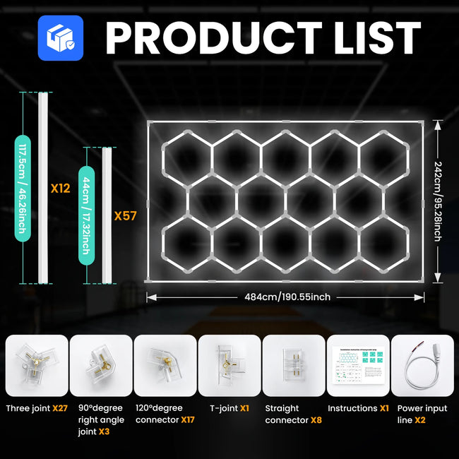 Aiopp Hexagon Honeycomb LED stropna luč za garažo – DIY sestavljanje, visok CRI, brez utripanja