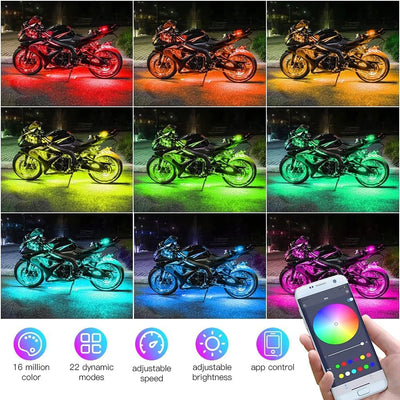 RGB LED podsvetlitev za motor z aplikacijo in daljincem 12 V – fotografija izdelka