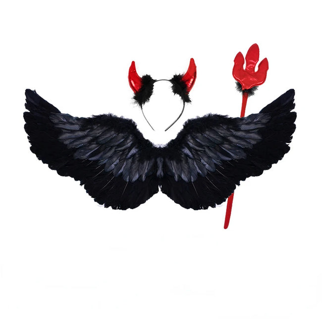 Črna angelska in demonska krila – demonski komplet