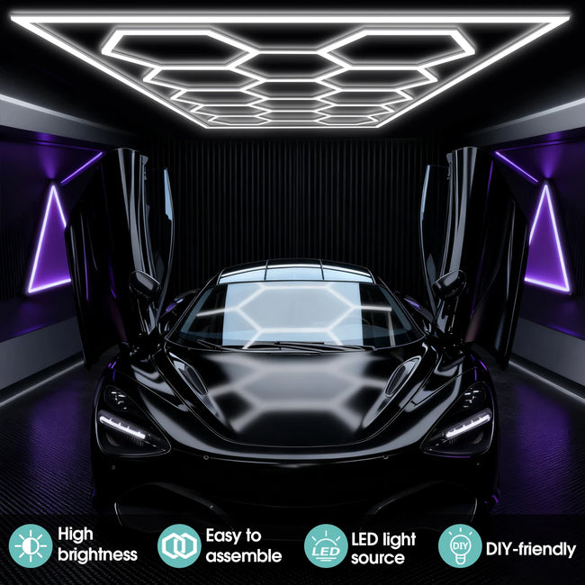 Aiopp Hexagon Honeycomb LED stropna luč za garažo – DIY sestavljanje, visok CRI, brez utripanja