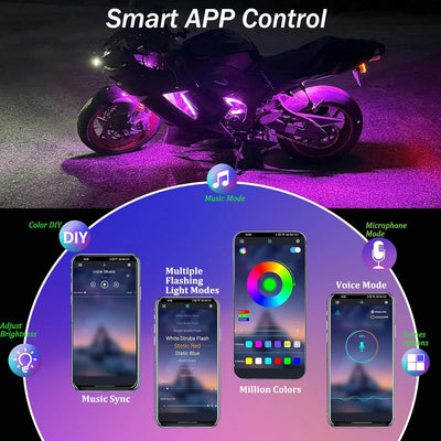 RGB LED podsvetlitev za motor z aplikacijo in daljincem 12 V – fotografija izdelka