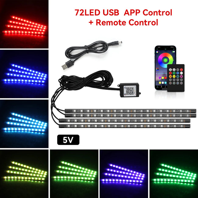 RGB LED ambientna osvetlitev za avto 36/48/72 LED – fotografija izdelka