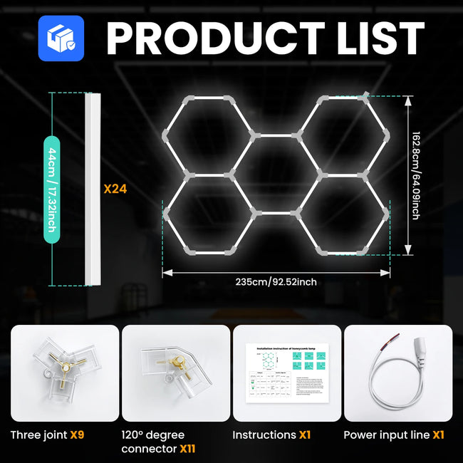 Aiopp Hexagon Honeycomb LED stropna luč za garažo – DIY sestavljanje, visok CRI, brez utripanja